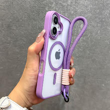 鉴百伊 磁吸透明金属按键适用苹果16手机壳新款iphone16promax高级感15pro保护套14防摔13亚克力软边 +粉紫手绳 iPhone 13 Pro