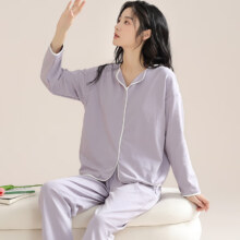 PLUS会员：猫人 家居服套装 自带胸垫 春秋新款 浅紫