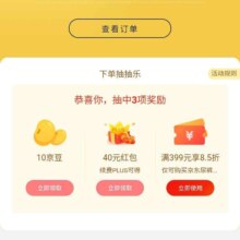 京东支付抽奖 得40元京东会员红包