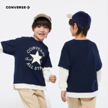 Converse匡威  儿童装纯棉长袖T恤2024秋季新款男童假两件上衣打底衫儿童t恤