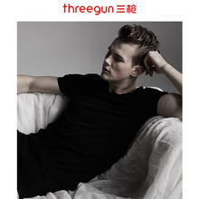 THREEGUN 三枪 男士T恤丝柔皮马棉无痕V领男商务上衣白色打底透气汗衫 	黑 L