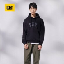Plus:CAT卡特 男士户外休闲 基础百搭 棉感毛圈针织连帽卫衣 套衫 黑色 L