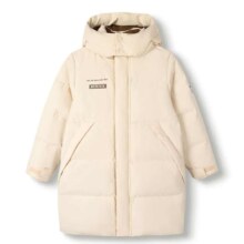 PLUS：巴拉巴拉 儿童羽绒服 长款保连帽中大童外套胶章 浅卡其50302