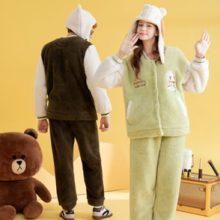 芬腾 布朗熊联名款情侣款珊瑚绒可外穿家居服套装