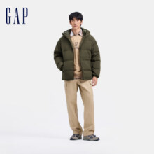plus会员：Gap男装2024秋冬新款徽章logo抽绳立领连帽羽绒服