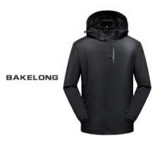 Plus会员：BAKELONG 男女款加厚防水防风登山户外冲锋衣三合一秋冬款套装 黑色-男（单冲锋衣）