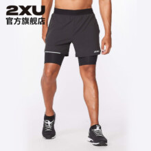 2XU Aero系列短裤 休闲跑步运动压缩裤男二合一五分裤吸汗速干健身裤 黑色 M