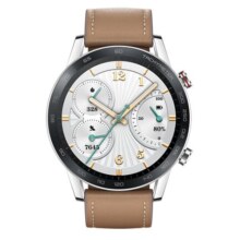 再降价、双11狂欢、PLUS会员：HONOR 荣耀 GS 3i 时尚版 智能手表 46mm 亚麻棕真皮表带 银色表壳（北斗、GPS、GLONASS、血氧）