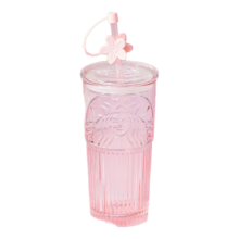 plus会员：星巴克 桃花女神杯粉色渐变玻璃吸管杯550ml*2件