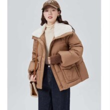 20点、双11预告、PLUS会员：ERAL 艾莱依 翻领羽绒服女新款仿羊羔毛领外套 两色