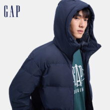 plus会员：Gap 盖璞 新款徽章logo抽绳立领 男子连帽羽绒服
