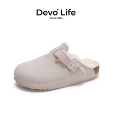 PLUS会员、京东百亿补贴：Devo Life的沃 软木包头勃肯鞋加绒内里半包66001 米白反绒皮+羊毛 多色