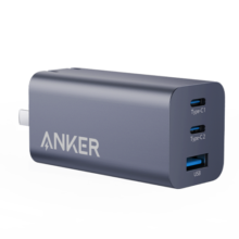 ANKER 安克氮化镓三口充电器iPhone快充头适用苹果手机MacBook笔记本电脑平板通用 【氮化镓超能充】三口皆快充黑