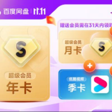 双11狂欢：百度网盘SVIP超级会员13个月+优酷季卡