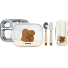 UBMOM304不锈钢儿童餐盘分隔宝宝餐具儿童吃饭自主进食分餐盘叉勺套装 可可狗不锈钢餐盘+叉勺套装