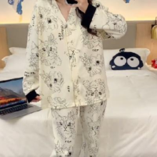 帕兰朵 纯棉睡衣女春秋款带胸垫一体长袖长裤