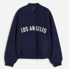 PLUS会员：H&M 女装 宽松夹棉飞行员夹克 1163276 深蓝色/Los Angeles S