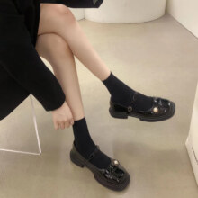 随澜 玛丽珍复古方头粗跟小皮鞋