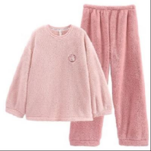 PLUS会员：芬腾 纯色套头珊瑚绒家居服套装 初恋粉女款