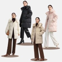 京东plus：雅鹿 粉色中长款羽绒服女冬季