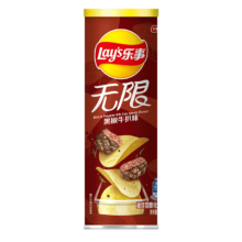 plus会员、需弹券:乐事（Lay's）无限薯片 黑椒牛扒味 104g 罐装 膨化食品  零食 休闲食品