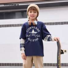 匡威（Converse）匡威儿童童装儿童长袖t恤2024秋季新款中大童假两件上衣t恤长袖