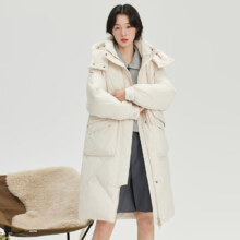 PLUS会员：SNOWFLYING 雪中飞 羽绒服女长款 米白
