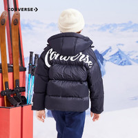 CONVERSE 匡威 儿童男童连帽羽绒服秋冬新品保暖外套女童短款加厚红色面包服 正黑色 150cm(M)