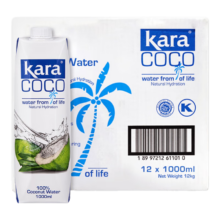 KARA100%椰子水1L*12瓶 含电解质 快速补水进口果汁饮料0脂低卡