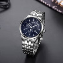 PLUS会员：CITIZEN 西铁城 光动能 三眼蓝盘 AT2140-55L