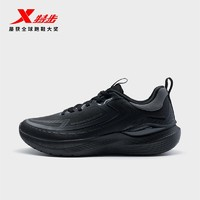 XTEP 特步 跑步鞋防泼水全革黑武士运动鞋黑色减震跑鞋977419110072