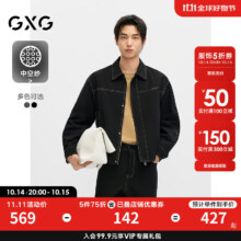 GXG男装 【中空纱】简约明线设计翻领夹克男休闲外套 24秋季新品 黑色 175/L