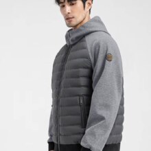 再降价，20点，plus会员：雪中飞 鹅绒 短款男士羽绒服春秋潮流轻薄休闲拼接款运动休闲连帽外套 灰色