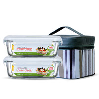 LOCK&LOCK LLG431+LLG431+BAG004 玻璃饭盒 750ml*2 灰白条纹包