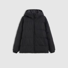 Plus:Gap 新款徽章logo抽绳立领连帽羽绒服纯色外套677652 黑色 1
