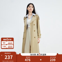双11狂欢、plus：秋水伊人 长风衣 女装宽松直筒 双排扣外套  卡其 M