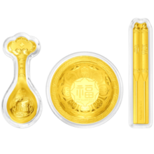 周大福 金碗筷勺三件套 定价足金黄金金片 EOR761