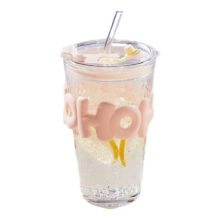 高颜值玻璃水杯 带盖冷萃吸管杯子  450ml 1只*2件