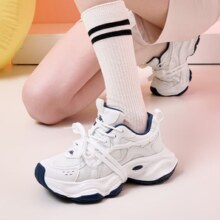 KAPPA卡帕女鞋老爹鞋女2024秋季新款厚底休闲鞋增高运动鞋百搭跑鞋子女 白/海蓝【四季款-脚胖拍大一码】 37