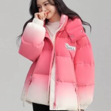 百亿补贴，plus会员：鸭鸭 羽绒服女2023年高级渐变色中长款连帽时尚韩版保暖外套W 红色 L