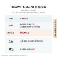 华为（HUAWEI）旗舰手机 Mate 60 12GB+1TB 南糯紫