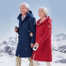 足力健  长款连帽保暖鹅绒羽绒服大衣