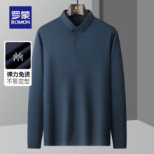 罗蒙长袖t恤男2024秋季新款印花翻领打底衫中青年纯色T恤衫 哈青