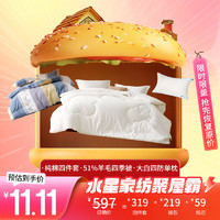 MERCURY 水星家纺 家居聚屋霸套餐（纯棉四件套+51%羊毛四季被+大白四防单枕）