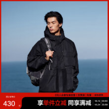 太平鸟男装户外工装夹克春季连帽休闲外套潮流时尚茄克 黑色（阔型） M