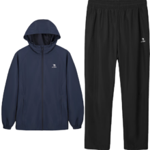 新品、PLUS会员：（CAMEL）骆驼 薄绒连帽运动服 男装防泼水休闲两件套 J14CF0L4638 墨蓝/黑 XXL