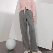 Plus会员、三彩2023冬季新款加绒保暖休闲长裤高腰松紧直筒裤宽松简约女 灰色