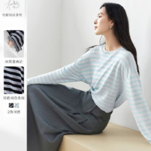 DUIBAI 对白 2024秋装撞色条纹落肩宽松针织衫