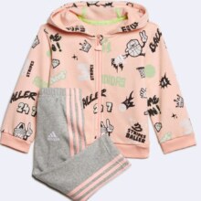 PLUS会员：adidas 阿迪达斯 婴幼童时尚运动训练印花连帽套装