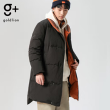 20点！goldlion 金利来 G+ 男士撞色加厚防风防泼水长款羽绒服